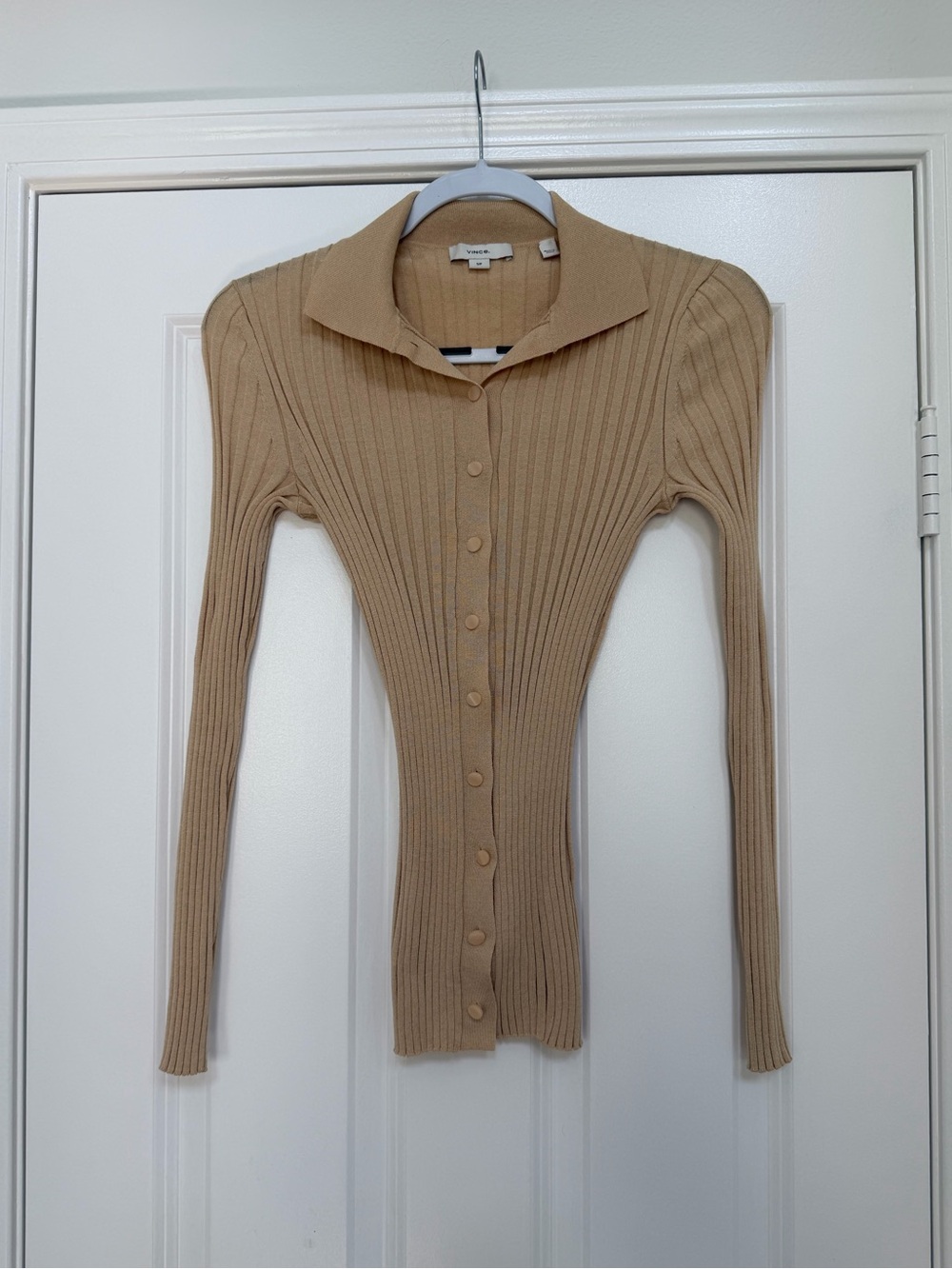 Vince Camel Ribbed Button-Up Cardigan